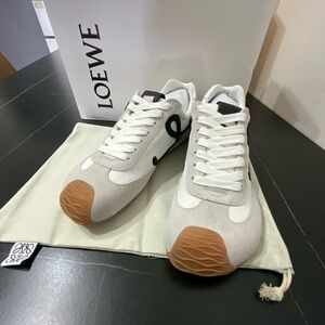 LOEWE Men's White & Gum Suede Runner Sneakers